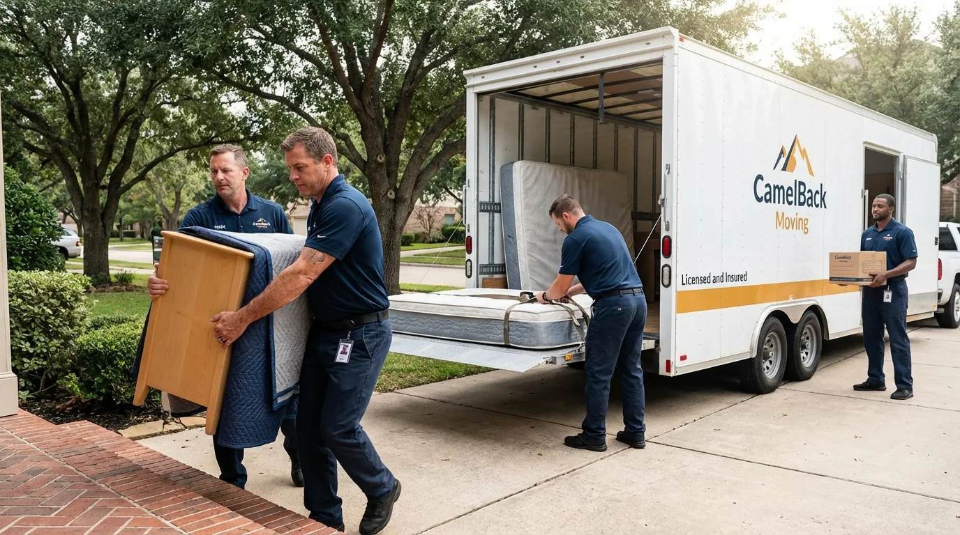 Crew loading residential truck for cross-state move from Calera, AL